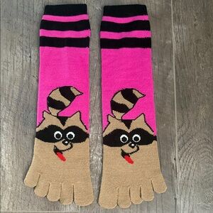 Pink and Tan Raccoon Toe Socks